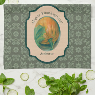 Autumn Pumpkin en Leaf Personalized Thanksgiving Theedoek