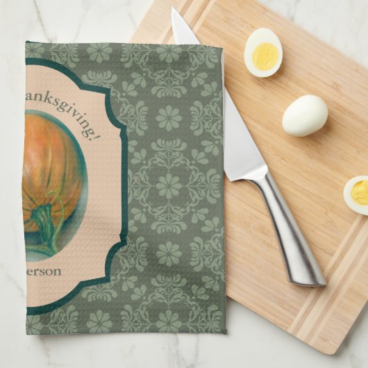Autumn Pumpkin en Leaf Personalized Thanksgiving Theedoek (Quarter Fold)