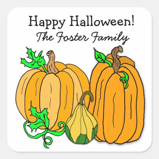 Autumn Pumpkin en Squash Halloween Herfst Seasonal Vierkante Sticker (Voorkant)