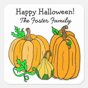 Autumn Pumpkin en Squash Halloween Herfst Seasonal Vierkante Sticker