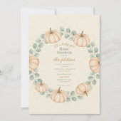 Autumn Pumpkin Eucalyptus Baby shower Uitnodiging (Voorkant)