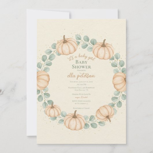 Autumn Pumpkin Eucalyptus Baby shower Uitnodiging (Voorkant)