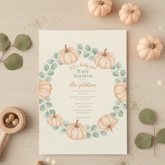 Autumn Pumpkin Eucalyptus Baby shower Uitnodiging