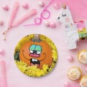 Autumn Pumpkin Face Papieren Bordje (Feest)