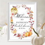 Autumn Pumpkin Fall Bridal Shower Welcome Sign  Poster<br><div class="desc">Lovely autumn leaves, fall pumpkin welcome sign for fall-themed bridal shower. Easy to personalize with your details. Please get in touch with me via chat if you have questions about the artwork or need customization. PLEASE NOTE: For assistance on orders, shipping, product information, etc., contact Zazzle Customer Care directly https://help.zazzle.com/hc/en-us/articles/221463567-How-Do-I-Contact-Zazzle-Customer-Support-....</div>