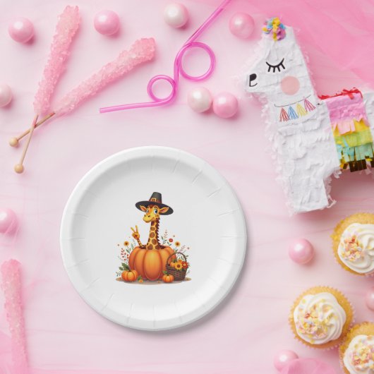 Autumn Pumpkin Fall Giraffe Thanksgiving Womens Me Papieren Bordje (Feest)