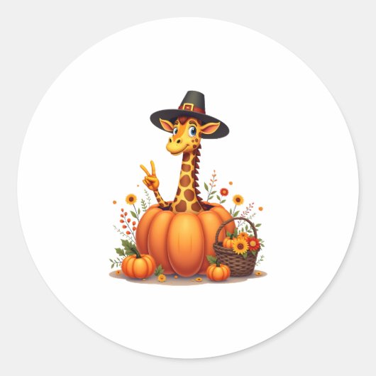 Autumn Pumpkin Fall Giraffe Thanksgiving Womens Me Ronde Sticker (Voorkant)