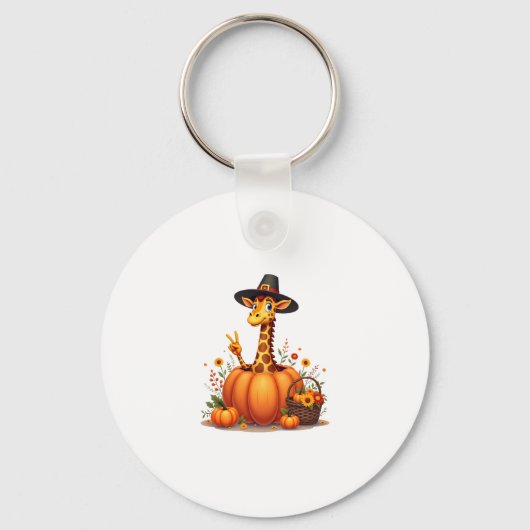 Autumn Pumpkin Fall Giraffe Thanksgiving Womens Me Sleutelhanger (Voorkant)