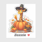 Autumn Pumpkin Fall Giraffe Thanksgiving Womens Me Sticker (Vel)