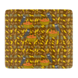 Autumn Pumpkin Fall Leaves Glass Cutting Board Snijplank