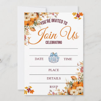 Autumn Pumpkin Floral Invitation Kaart