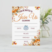 Autumn Pumpkin Floral Invitation Kaart (Staand voorkant)