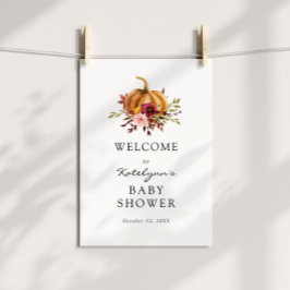 Autumn Pumpkin Florals Baby shower Welkom Poster
