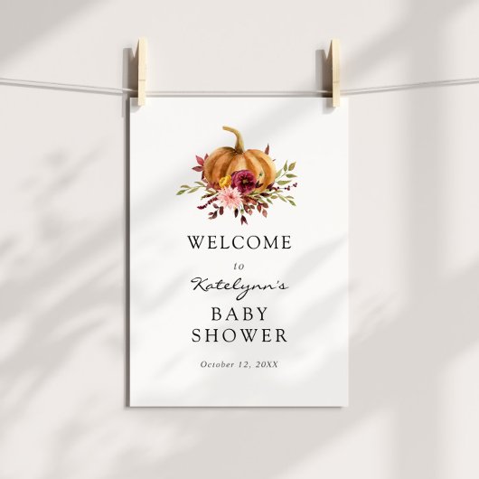 Autumn Pumpkin Florals Baby shower Welkom Poster