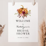 Autumn Pumpkin Florals Vrijgezellenfeest Welkom Poster<br><div class="desc">Welkom gasten bij je trouwdouche met dit mooie poster,  met een waterverf pompoen en Bourgognille. Voeg de naam van de gast op erewoord,  de douchedatum en de aangepaste welkomsttekst toe met behulp van de velden die u hebt opgegeven.</div>