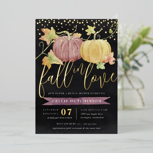 Autumn Pumpkin | FOLIE HERFST VRIJGEZELLENFEEST Folie Uitnodiging (Staand Voorkant)