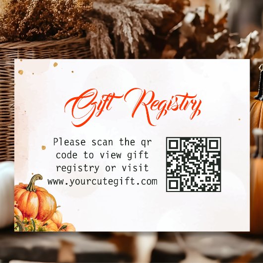 Autumn Pumpkin Gift Registry QR Code Baby Shower Informatiekaartje