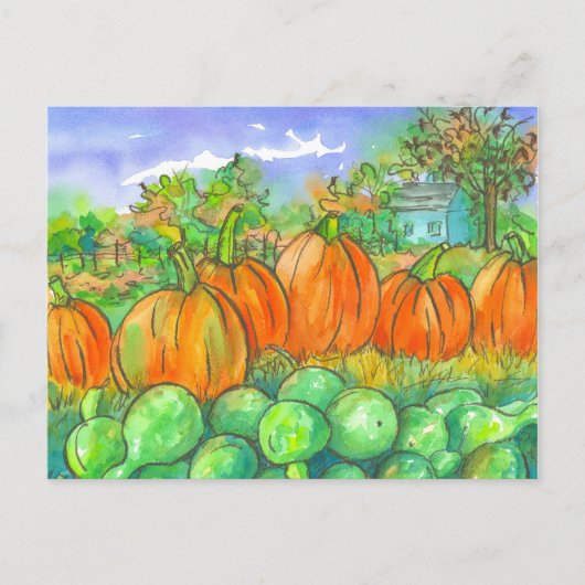 Autumn Pumpkin Gourds Harvest Waterverf Briefkaart (Voorkant)