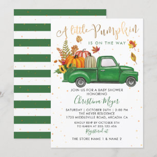 Autumn Pumpkin Green Truck Herfst Baby shower Kaart