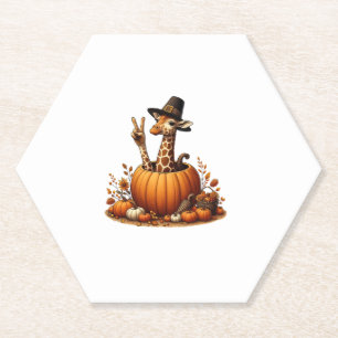 Autumn Pumpkin Herfst Giraffe Thanksgiving Womens Kartonnen Onderzetters
