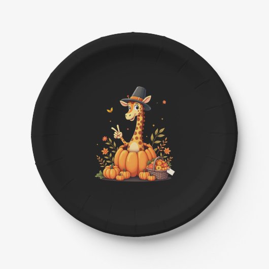 Autumn Pumpkin Herfst Giraffe Thanksgiving Womens  Papieren Bordje (Voorkant)