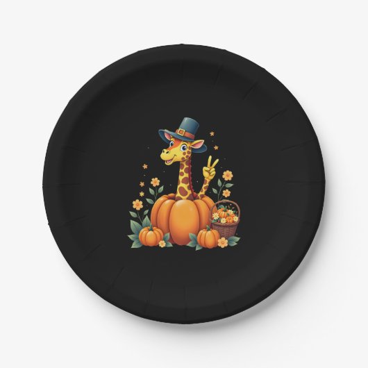 Autumn Pumpkin Herfst Giraffe Thanksgiving Womens  Papieren Bordje (Voorkant)