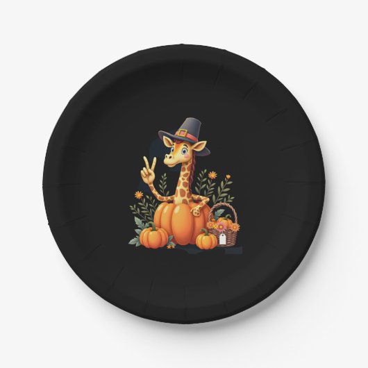 Autumn Pumpkin Herfst Giraffe Thanksgiving Womens  Papieren Bordje (Voorkant)