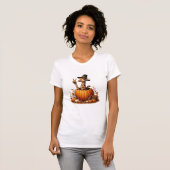 Autumn Pumpkin Herfst Giraffe Thanksgiving Womens  T-shirt (Voorkant volledig)