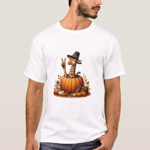 Autumn Pumpkin Herfst Giraffe Thanksgiving Womens  T-shirt