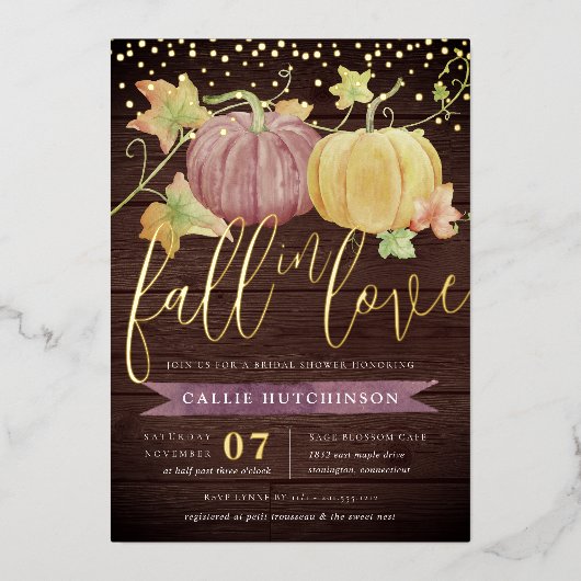 Autumn Pumpkin | HERFST VRIJGEZELLENFEEST Folie Uitnodiging (Voorkant)