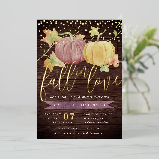 Autumn Pumpkin | HERFST VRIJGEZELLENFEEST Folie Uitnodiging (Staand Voorkant)