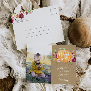 Autumn Pumpkin Kids Birthday Party Foto bedankt Briefkaart