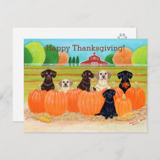 Autumn Pumpkin Labradors Feestdagenkaart (Voorkant / Achterkant)