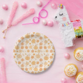 Autumn Pumpkin & Leaf Pattern Baby shower Papieren Bordje (Feest)
