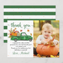 Autumn Pumpkin Leaves Green Truck Birthday Foto Bedankkaart