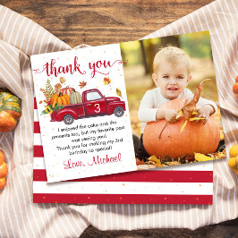 Autumn Pumpkin Leaves Red Truck Birthday Foto Bedankkaart