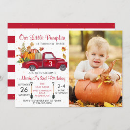 Autumn Pumpkin Leaves Red Truck Birthday Foto Kaart