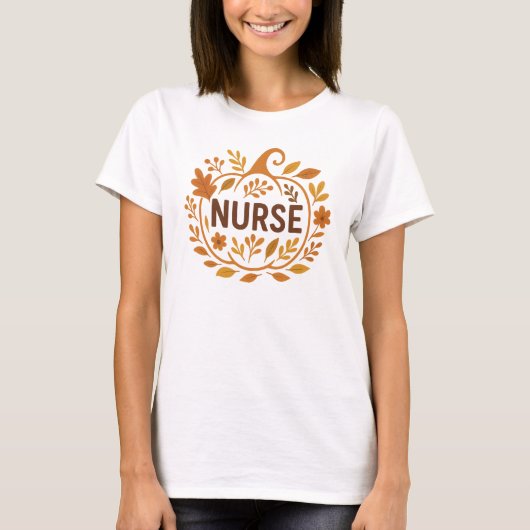 Autumn Pumpkin Nurse Design T-shirt (Voorkant)