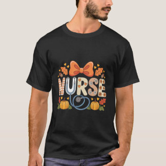 Autumn Pumpkin Nurse Stethoscope Happy Fall Yall W T-shirt