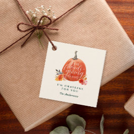 Autumn Pumpkin Orange Floral Friendsgiving Dinner Bedankjes Labels