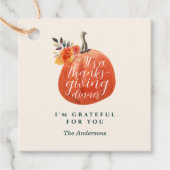 Autumn Pumpkin Orange Floral Thanksgiving Dinner Bedankjes Labels (Voorkant)