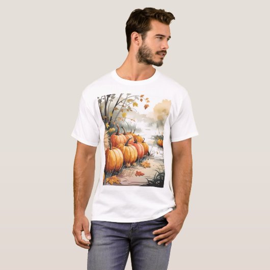 Autumn Pumpkin Patch – een serene Herfst scene T-shirt (Voorkant volledig)