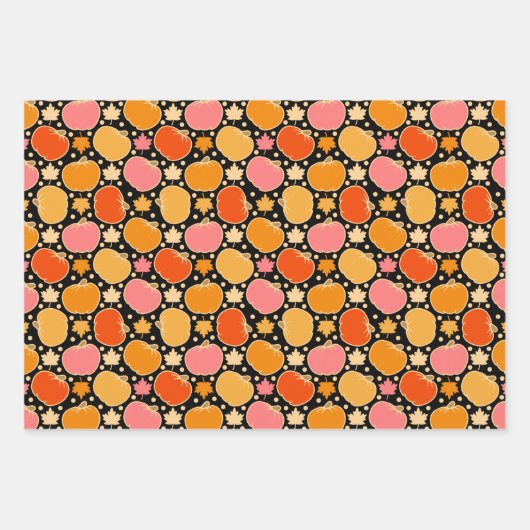 Autumn Pumpkin Pattern Black Inpakpapier Vel (Voorkant 3)