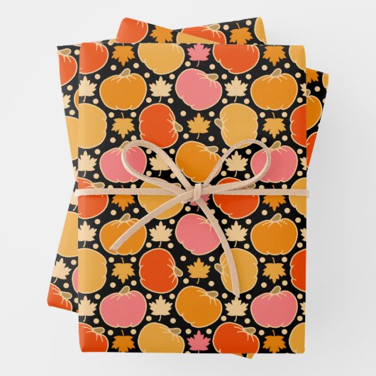 Autumn Pumpkin Pattern Black Inpakpapier Vel (In situ)