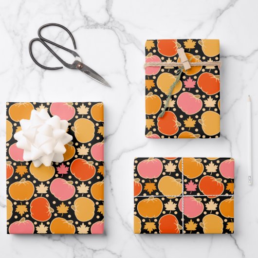 Autumn Pumpkin Pattern Black Inpakpapier Vel (Voorkant)