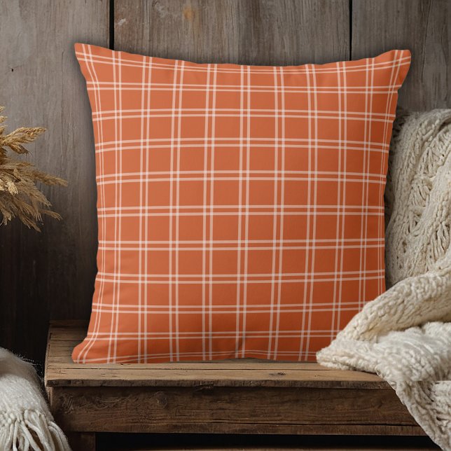 Autumn Pumpkin Plaid Gezellig Rustiek Sierkussen (Autumn Pumpkin Plaid Cozy Rustic Throw Pillow)