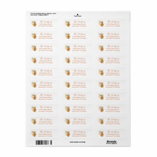 Autumn Pumpkin Return Address Etiket (Full Sheet)