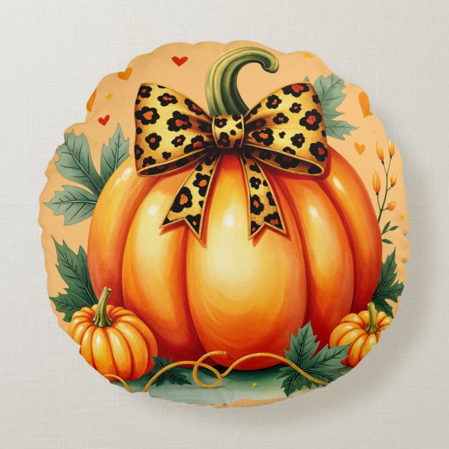 Autumn Pumpkin Rond Kussen (Voorkant)
