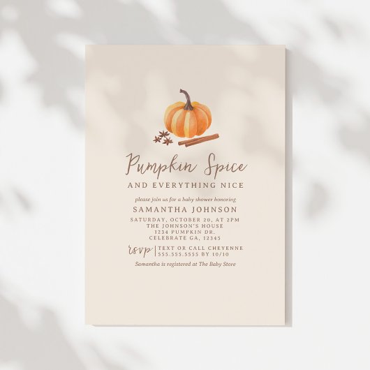 Autumn Pumpkin Spice Baby shower Invitation Kaart