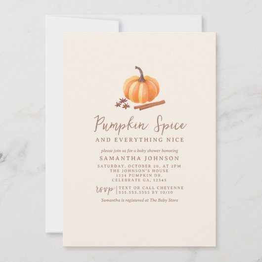 Autumn Pumpkin Spice Baby shower Invitation Kaart (Voorkant)